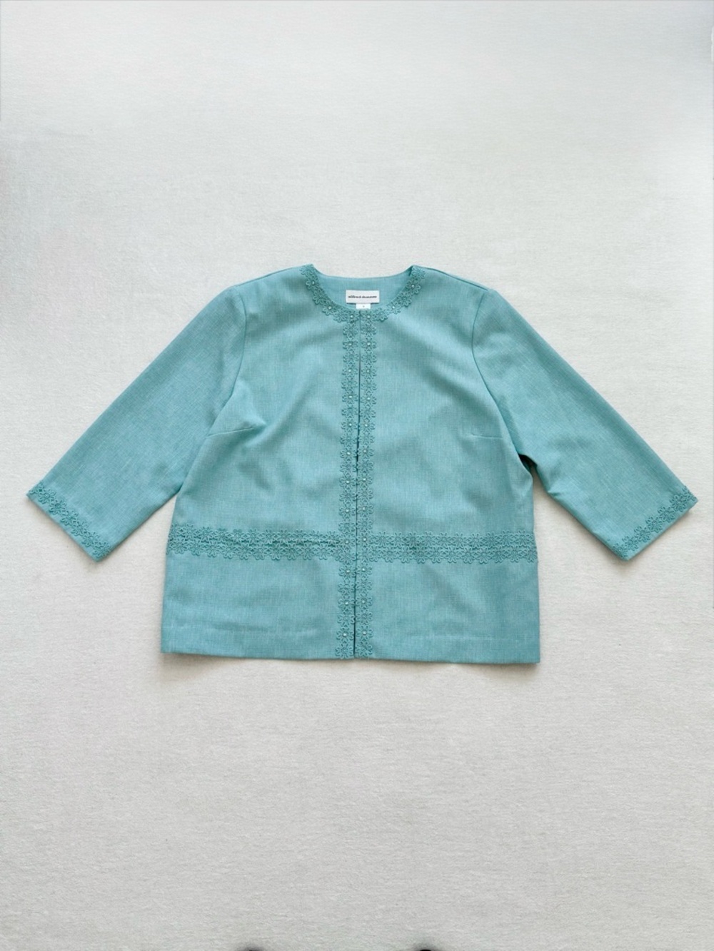 Alfred Dunner Aqua Embroidered Lace Trim Jacket Size 16 Feminine Classic